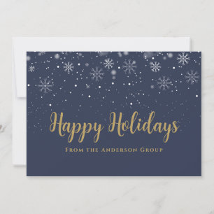 Happy Holidays SnowBlue And Gold Office Business Holiday Card