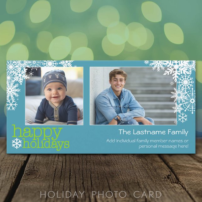 Happy Holidays Snowflakes - 2 photos - horizontal Holiday Card (Classic Holiday Photo Card)