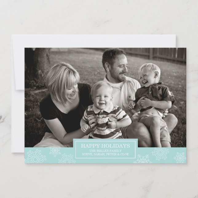 Happy Holidays Snowflakes Card | Flat | Blue (Front)