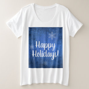 Happy Holidays Snowflakes on Blue Plus Size T-Shirt