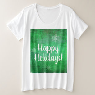 Happy Holidays Snowflakes on Green Plus Size T-Shirt