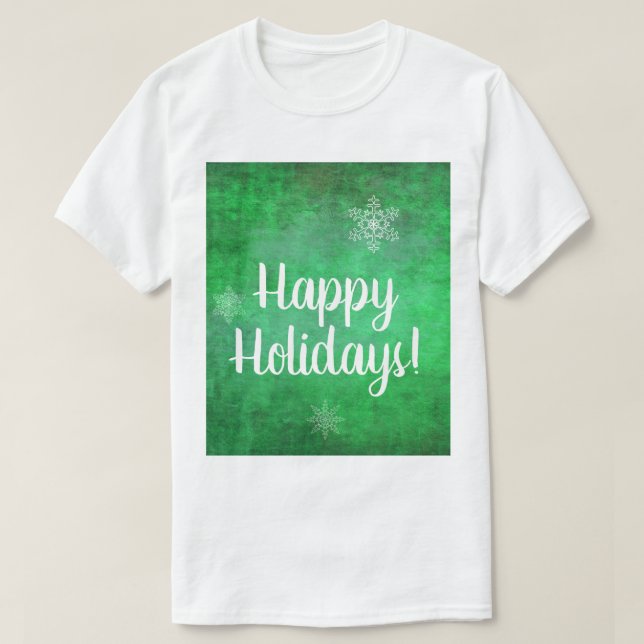Happy Holidays Snowflakes on Green T-Shirt (Design Front)