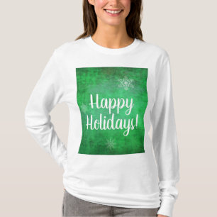 Happy Holidays Snowflakes on Green T-Shirt
