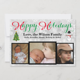 Happy Holidays Snowflakes with three photos Holiday Card