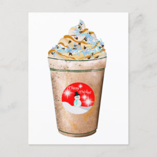 Happy Holidays Snowman Caramel And Sprinkles Latte Holiday Postcard