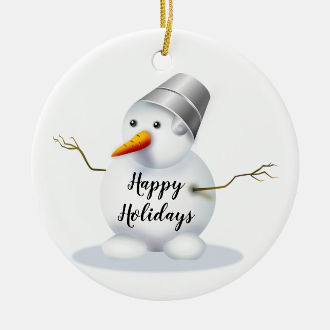 Happy Holidays Snowman Ceramic Tree Decoration (Front)