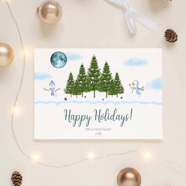 Happy Holidays Snowman Christmas Tree Holiday Card (Creator Uploaded)