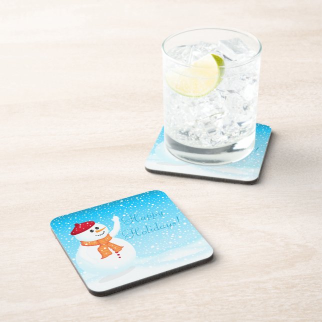 "Happy Holidays" Snowman Cork Coaster (Right Side)