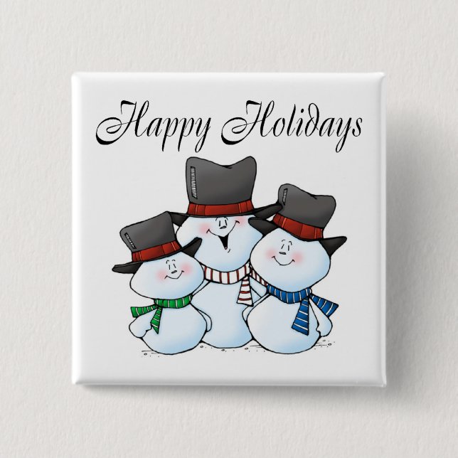 Happy Holidays (Snowman Family) 15 Cm Square Badge (Front)