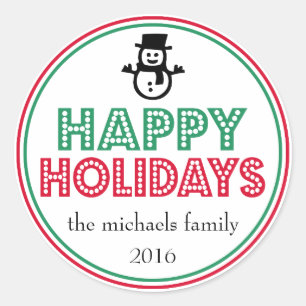 Happy Holidays Snowman Favour Sticker (Red / Green