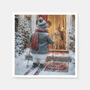 Happy Holidays Snowman on Skis Napkin