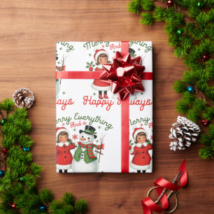 Happy Holidays Snowman Vintage Merry Everything Wrapping Paper