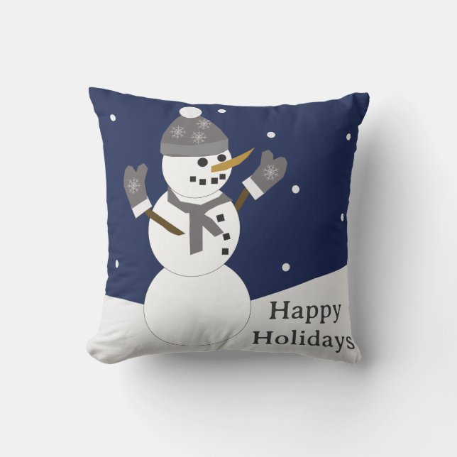 Happy Holidays Snowman with mittens Cushion (Front)