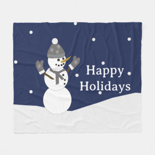 Happy Holidays Snowman with mittens Fleece Blanket