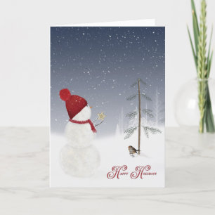 Happy Holidays snowman with star Holiday Card