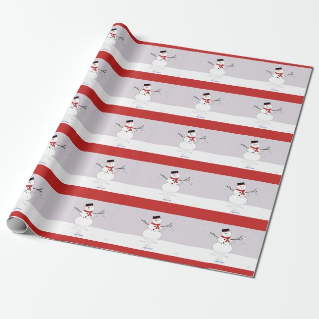 Happy Holidays Snowman Wrapping Paper (Unrolled)