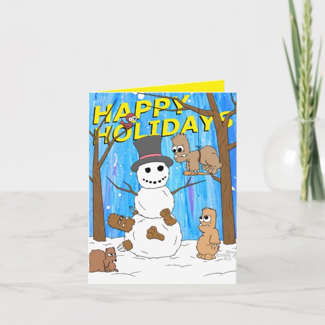 Happy Holidays Snowman Yeti Fun Holiday Card (Front)