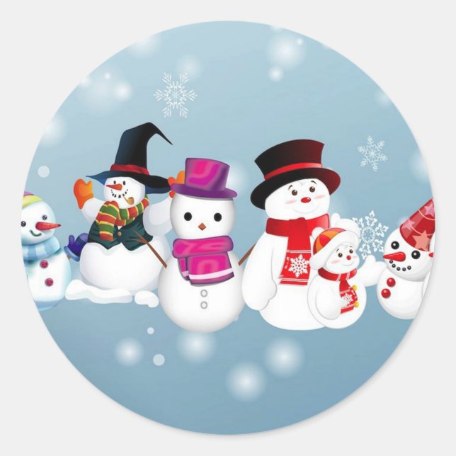 Happy Holidays Snowmen Classic Round Sticker (Front)