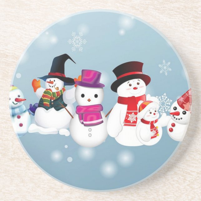 Happy Holidays Snowmen Coaster (Front)