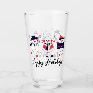 Happy Holidays Snowmen  Glass