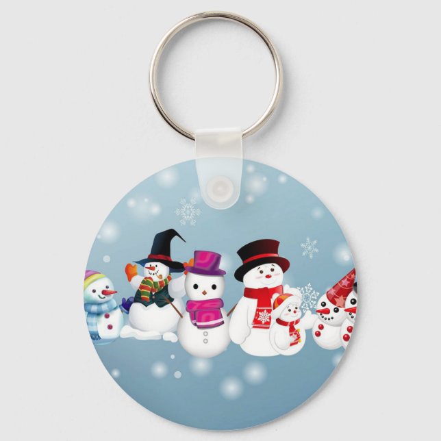 Happy Holidays Snowmen Key Ring (Front)