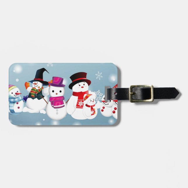 Happy Holidays Snowmen Luggage Tag (Front Horizontal)