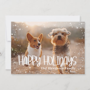 Happy Holidays Snowy Frame Photo Holiday Card