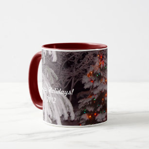 Happy Holidays Snowy Tree Lights Mug