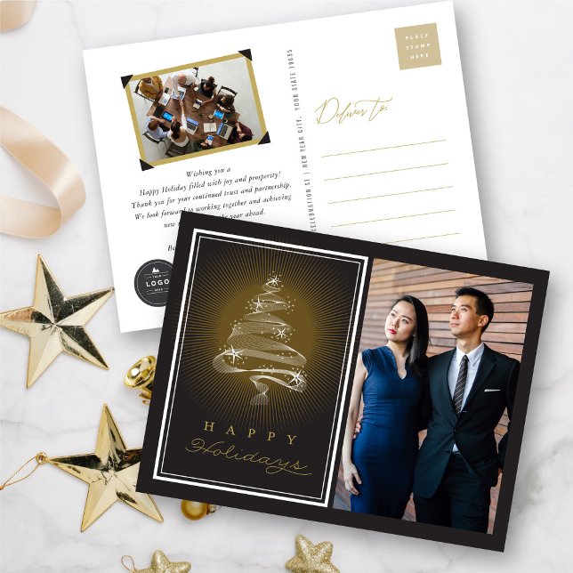 Happy Holidays Sparkling Christmas Tree Business Holiday Postcard (Creator Uploaded)
