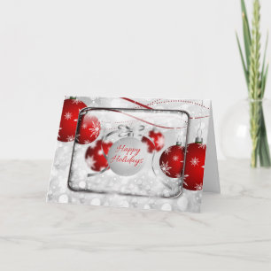 Happy Holidays Sparkling Red Ornaments Holiday Card