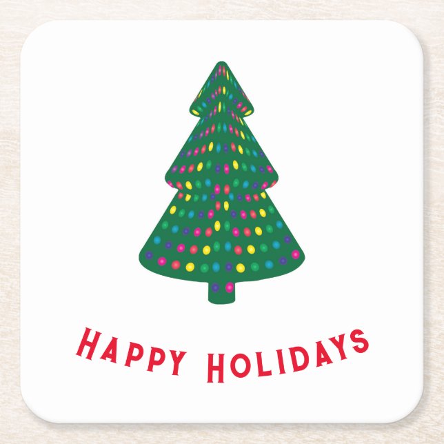 Happy Holidays Square Paper Coaster (Front)