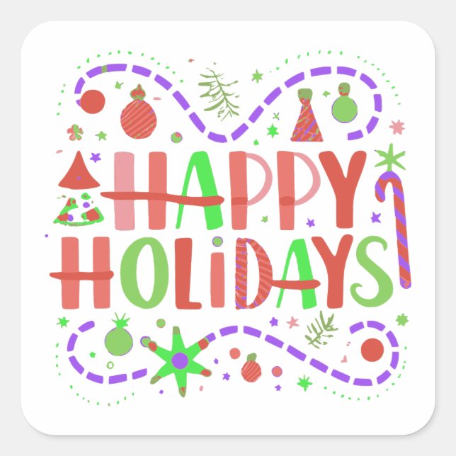 Happy Holidays Square Sticker (Front)