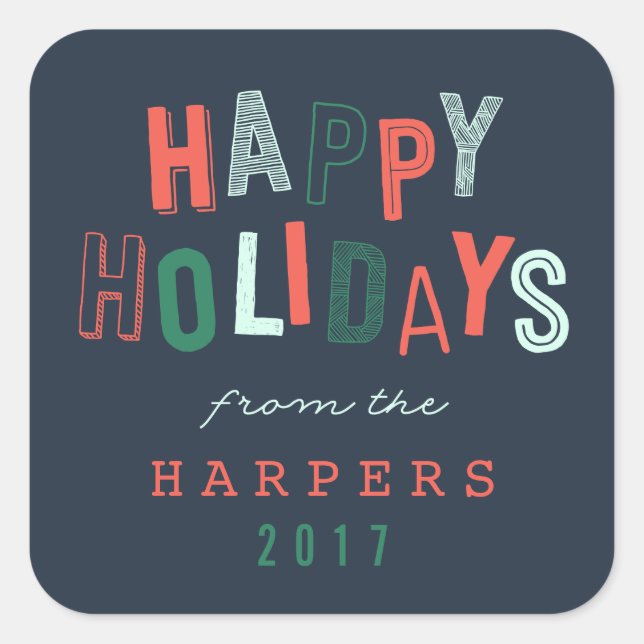 HAPPY HOLIDAYS SQUARE STICKER (Front)