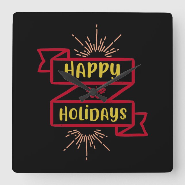 Happy Holidays Square Wall Clock (Front)