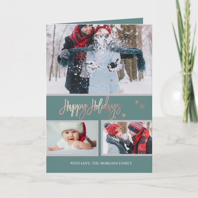 Happy Holidays Stars Merry Christmas Photo Collage Announcement (Front)