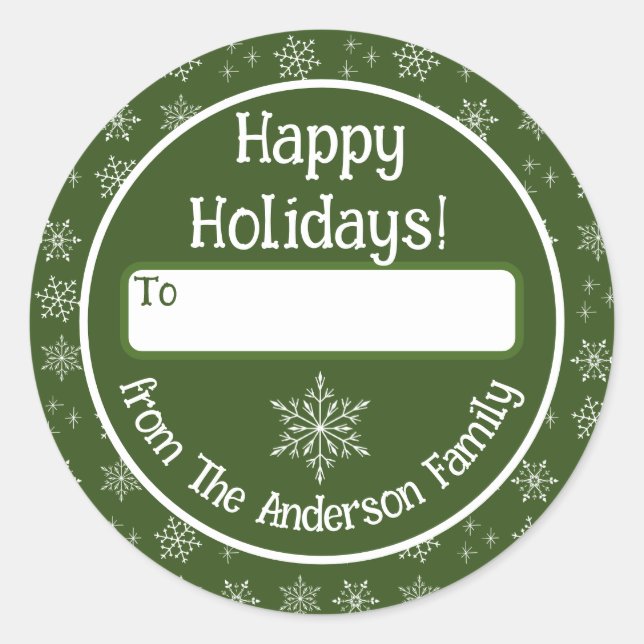 Happy Holidays Sticker with Snowflakes (Front)