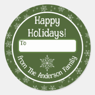 Happy Holidays Sticker with Snowflakes