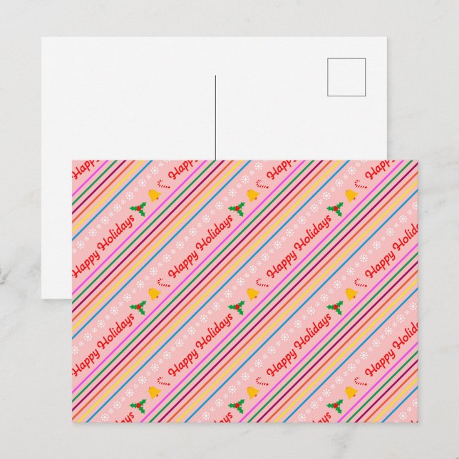 Happy Holidays stripes  Holiday Postcard (Front/Back)