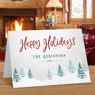 Happy Holidays Stylish Rustic Country Winter Trees Holiday Card