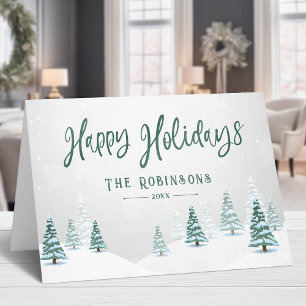 Happy Holidays Stylish Rustic Country Winter Trees Holiday Card