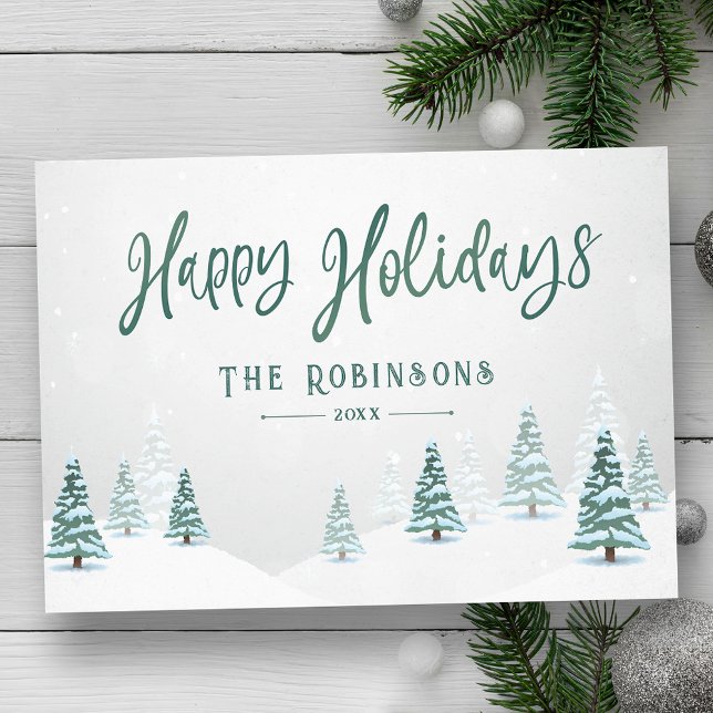 Happy Holidays Stylish Rustic Country Winter Trees Holiday Card (Available in high quality print or digital download for quick text messaging, email or self print.)