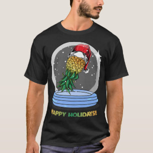 Happy Holidays Swinger Pineapple Globe T-Shirt
