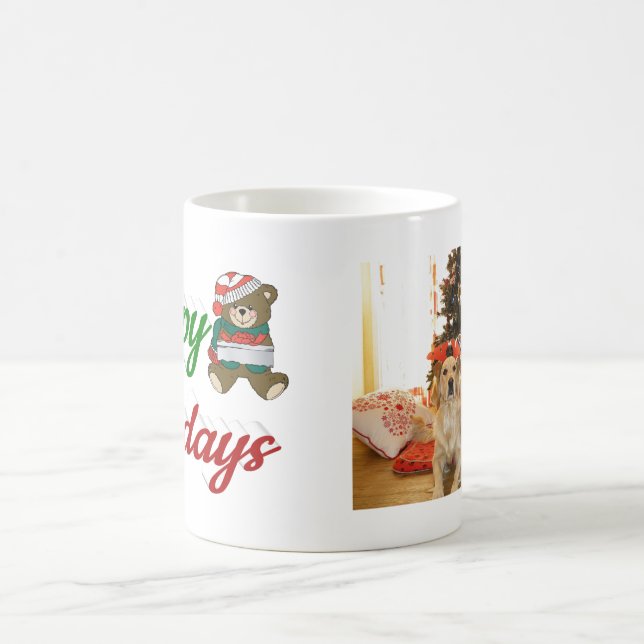 Happy Holidays Teddy Bear Christmas photo script Coffee Mug (Center)