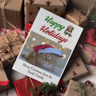 Happy Holidays Teddy Bear Christmas photo script Holiday Card