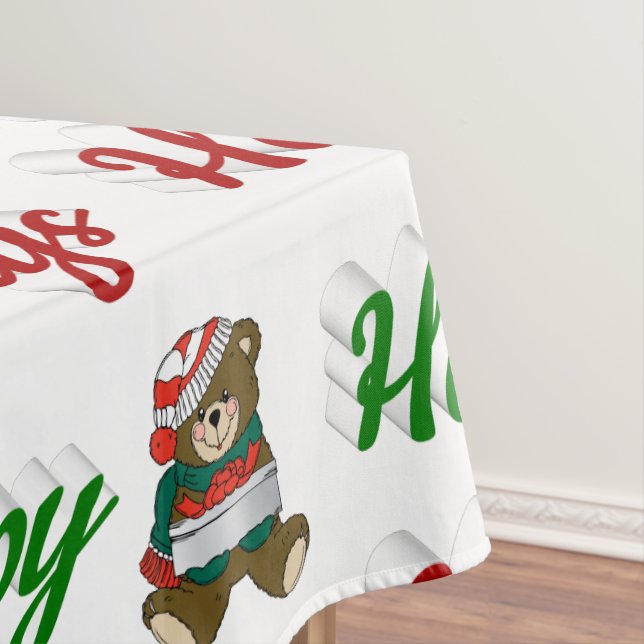 Happy Holidays Teddy Bear Christmas script  Tablecloth (In Situ)
