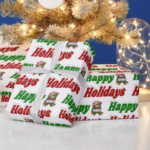 Happy Holidays Teddy Bear Christmas typography Wrapping Paper