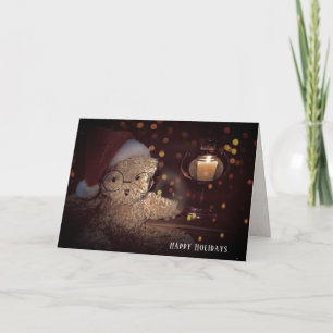 Happy Holidays teddy bear with candle glow Card