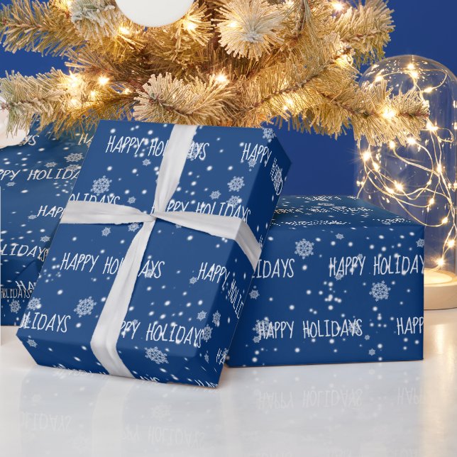 HAPPY HOLIDAYS Text In Snowflakes Wrapping Paper (Holidays)