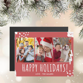 Happy Holidays Three Photo Family Christmas