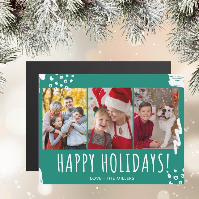 Happy Holidays Three Photo Family Christmas (Happy Holidays Three Photo Family Christmas Magnetic Card)